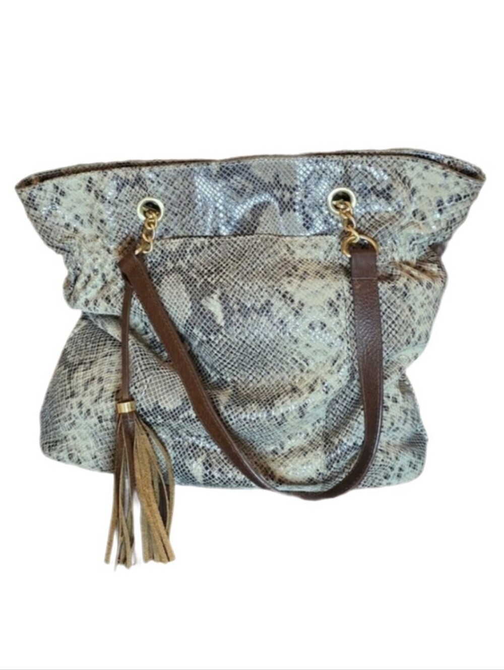 Cynthia Rowley Slouchy Leather Embossed Snakeskin Shoulder Bag Tote
